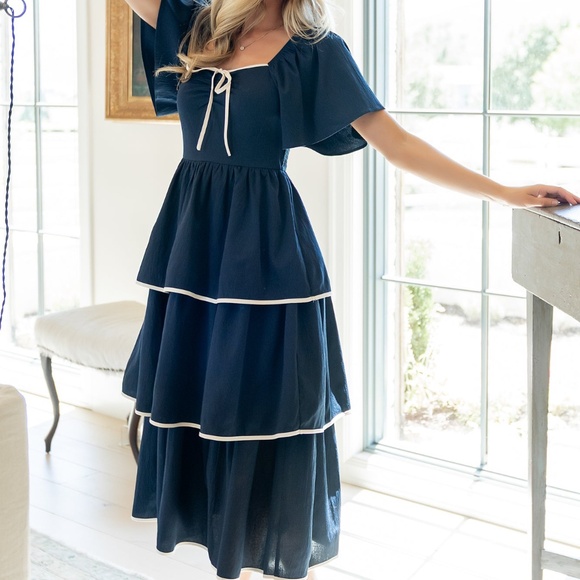 Baltic Born Madrid Tiered Dress | Navy Size XL - Picture 5 of 5